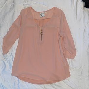 BNWOT- Pink Blouse with zipper detail 3/4 Sleeves Size Large